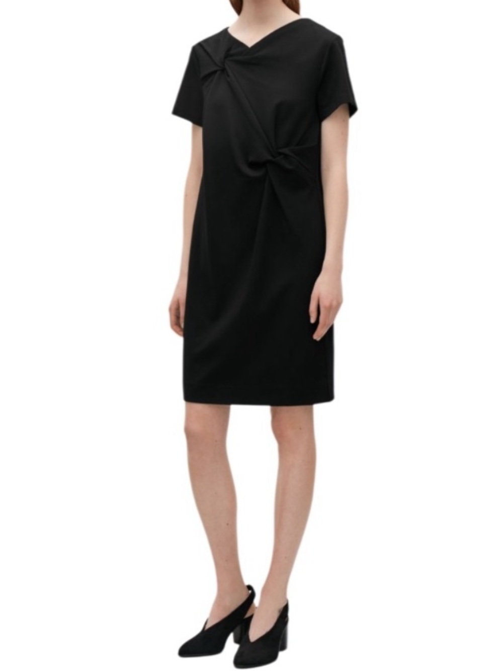 COS Knot Detail Jersey Dress in Black Short Sleeve Women’s Size Small
